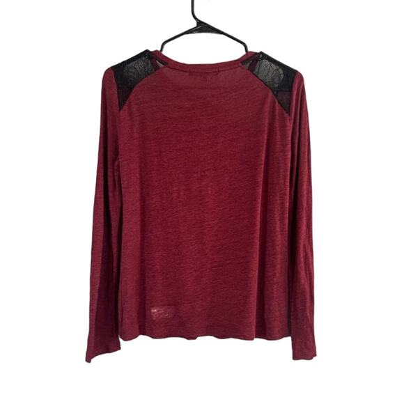 Sanctuary Maroon Lace Upper Applique Detail Long Sleeve Blouse Women Sz S - Picture 2 of 8